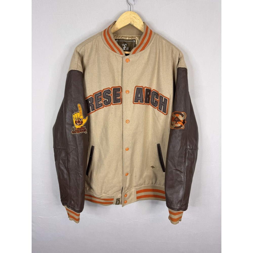 LRG Roots and Equipment Wool Leather Varsity Jacket Tan Brown 2XL RN103411